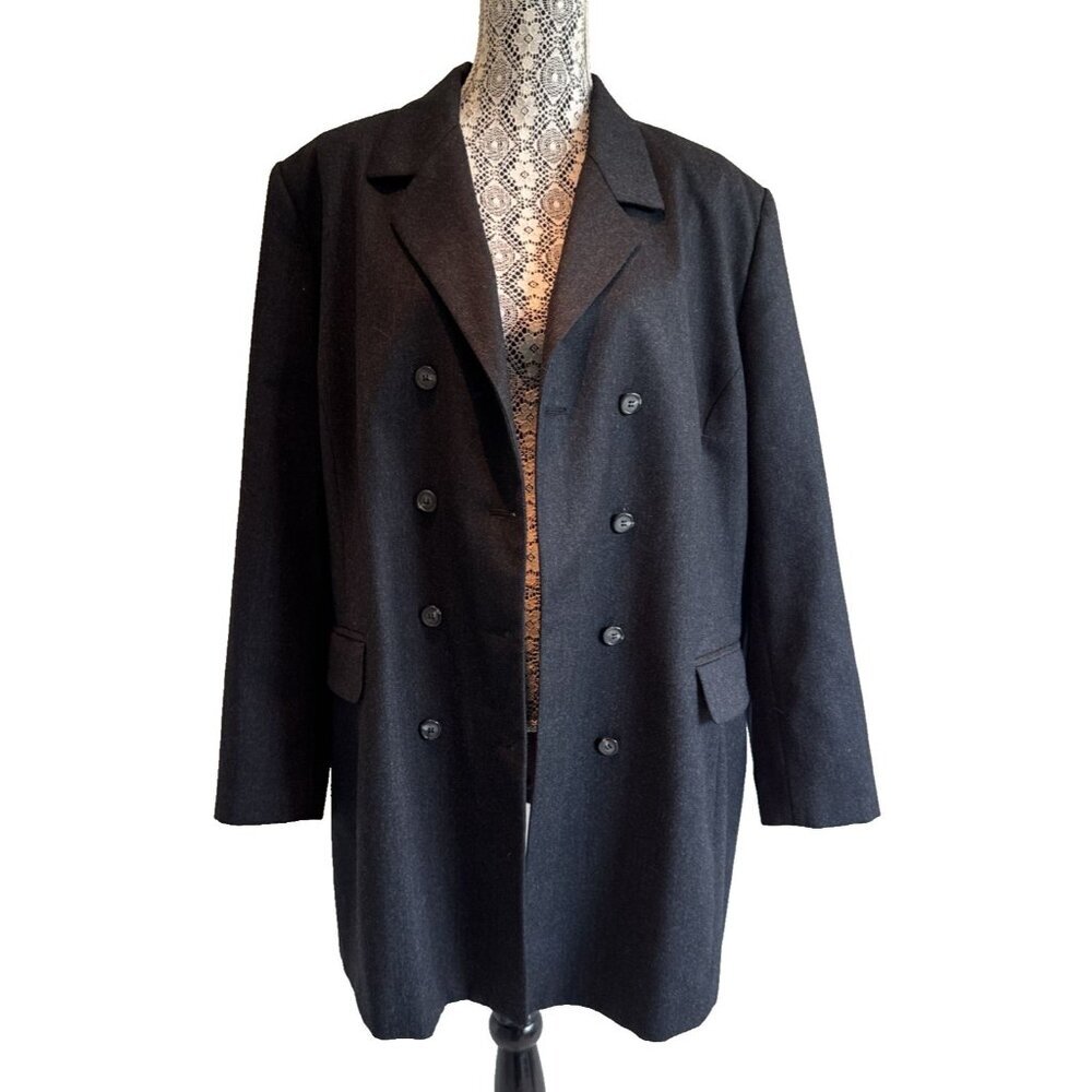 studio JAX double breasted 100 %‎ wool  jacket black, lined, size 20 W - Picture 2 of 13